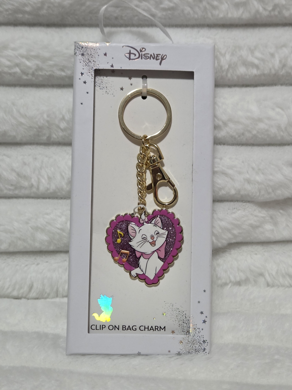Disney Marie Purple and Pink Heart Clip-On Bag Charm with Gold Hardware